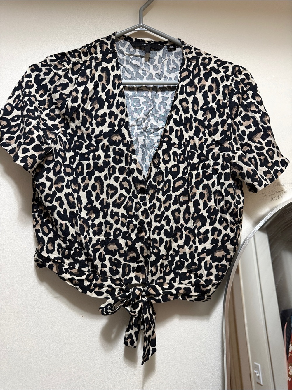Vero Moda Beige and Black Leopard Tie-Front Crop Top